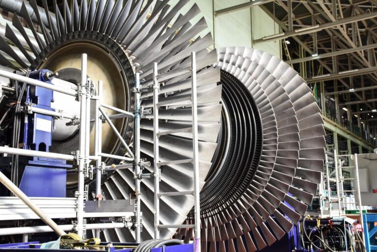 Low pressure turbine spindle in turbine hall at Bruce Power.