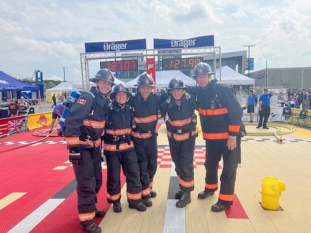 The Bruce Power team placed well at the Canadian FireFit National and World Championships in Sarnia. Pictured from left are Ryan Lawrence, Kayla Pate, Daryl Sebesta, Courtney Bell and Kurtis Kealey.