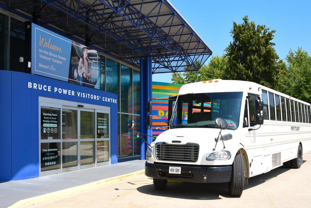Bruce Power Summer Bus Tour pic of bus at Visitors' Centre