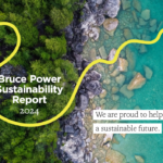 Sustainability report graphic showing trees and shoreline