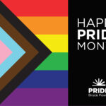 Happy Pride Month graphic with pride colours and Bruce Power logo