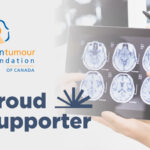 Brain Tumour foundation donation graphic, showing Bruce Power power wheel and 'Proud Supporter' over image of a brain xray.