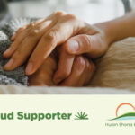 Hospice donation graphic saying proud supporter with image of hands clasping in hospice bed