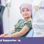 Childcan proud supporter graphic showing young patient in hospital bed.