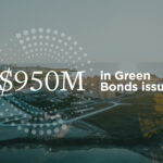 Green bond graphic including the words $950 million in green bonds over a photo of the Bruce Power site.