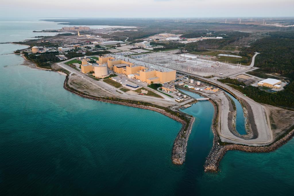 Bruce Power site photo showing Bruce B in foreground and Lake Huron