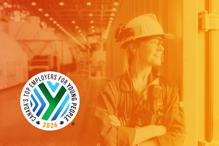 Graphic showing 2026 Top Employers for Young People with a photo of a woman at Bruce Power.