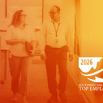 Image showing two employees with an orange tone and Southwestern Ontario's best employers 2026 logo