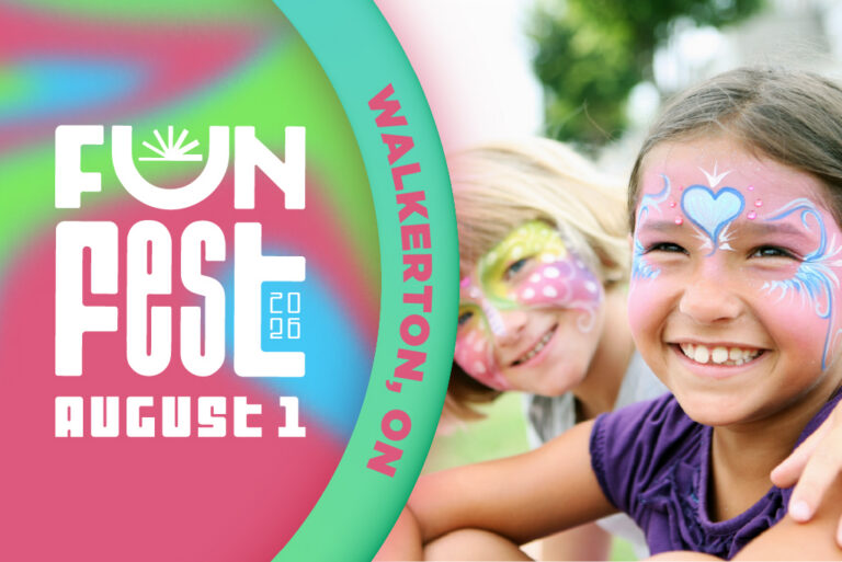 Funfest graphic showing children with their faces painted
