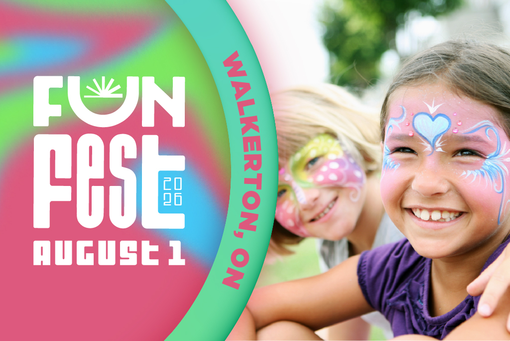 Funfest graphic showing children with their faces painted